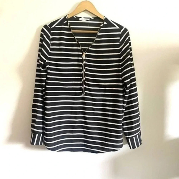 Calvin Klein Black and White Stripped Blouse - Picture 2 of 13